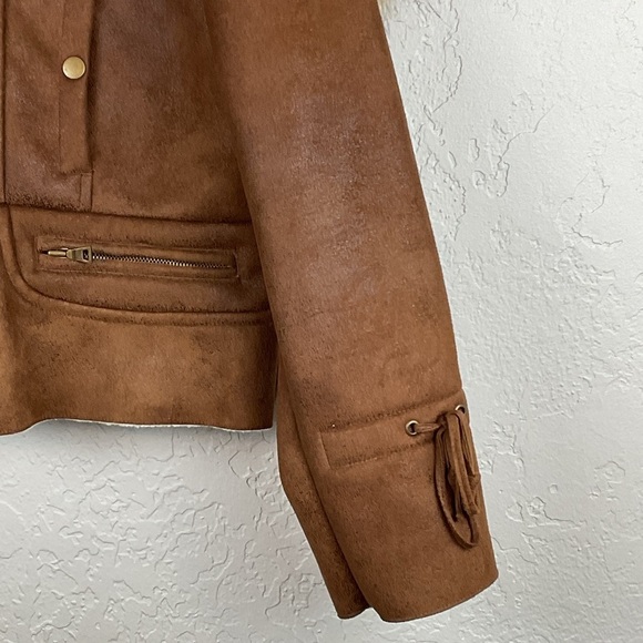 Women’s New York Classics Faux Suede Zip Up Coat with Faux Fur Lined Hood Sz Lg - Picture 4 of 12